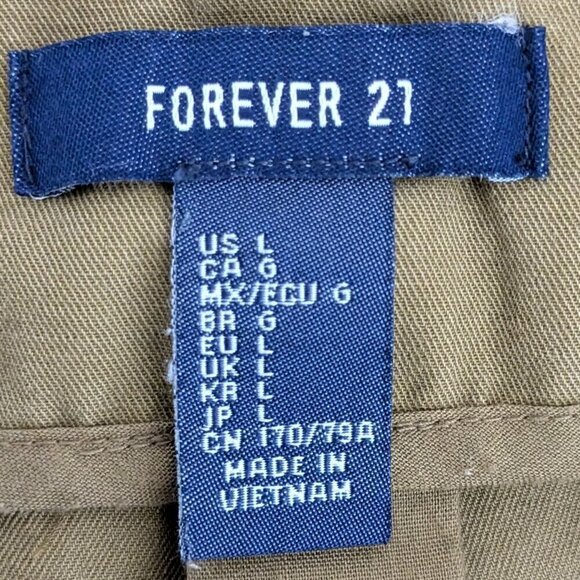 FOREVER 21 Tan Brown Pleated, Belted, High Rise Casual Zip Twill Pants; Size L - Picture 3 of 3